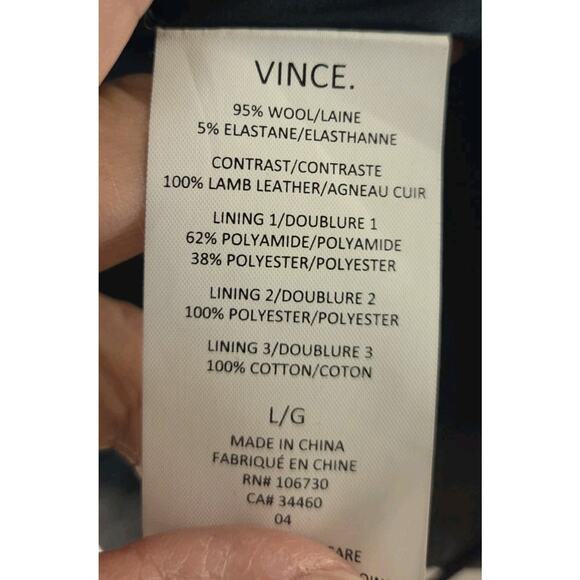 VINCE Men's Vest Size L Gray Wool Black Lamb Leather Trim *Retails $495 - Picture 9 of 12